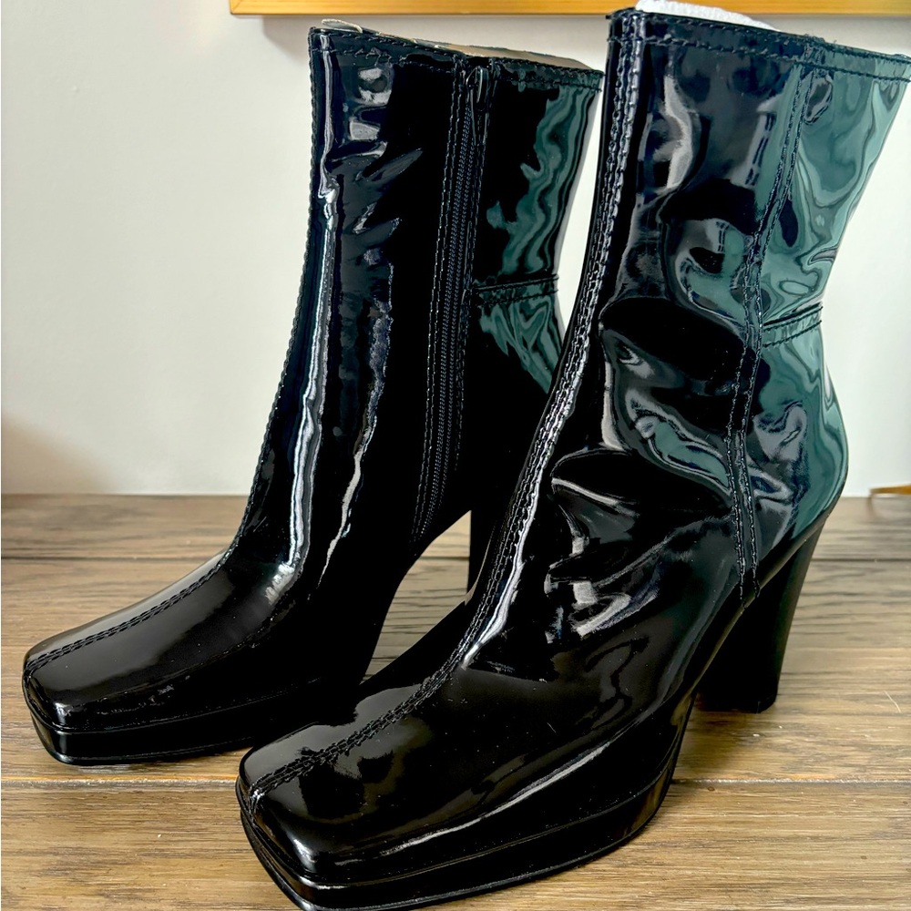 Nine West patent leather boots, 3” heel and inside zipper. NEVER WORN WITH BOX